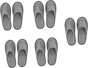 Hotel Home Slippers Set of 10 Grey Lightweight Folding Cotton Linen Non-slip Sole Comfortable for Men Women Travel