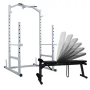 Power Cage Squat Rack + Adjustable Weight Bench - Home Gym Strenth Training