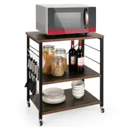 Costway 3-Tier Utility Serving Cart Kitchen Baker Rack Standing Microwave Shelf w/Hooks