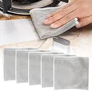 Multipurpose Wire Dishwashing Rags for Wet and Dry, 2024 New Multifunctional Non Scratch Metal Wire Dishcloth, Reusable Premium Metal Scrubbing Pads Sponge Clean for Home Kitchen Cooktop(5)
