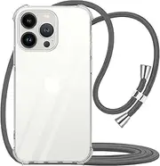 Yespure for iPhone 13 Pro Clear Case,iPhone Crossbody Case with Adjustable Lanyard Strap,Soft Transparent TPU Anti-Scratch Shockproof Protective Phone Cover 6.1 inch - Gray