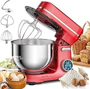 Food Stand Mixer, 1200W Electric Kitchen 5L Mixers for Baking,6-Speeds DC Quiet Motor, Digital OLED Screen, Electric Food Mixer with Dough Hook, Whisk, for Beater,Kneading/Stirring/Whisking