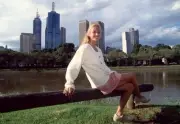 Mary Pierce of France poses in front of Melbourne's bay city skyli- Old Photo