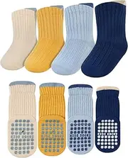 [Kyopp] 4 Pairs Stopper Socks Toddler Socks ABS Non-Slip Knee Socks Neutral Pastel Colours Socks Baby Socks