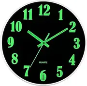 12 Inch Luminous Wall Clocks, Silent Wall Clock Non Ticking, Wooden Modern Round Clock with Night Light, Decorative Wall Clock for Kitchen Office Bedroom (Battery Not Included)