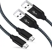 (2Pack) Micro USB Cable 15ft/5M, Extra Long Braided Charge Cords, Micro USB to USB 2.0 for Android/Windows/PS4/Samsung Galaxy S7 S8 Plus, LG G8 V40, GoPro Hero 7 6, HTC (Black Black)