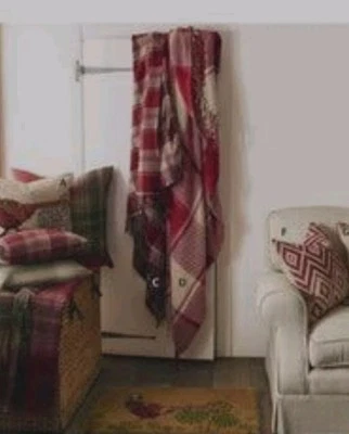 BNWT LAURA ASHLEY 140x200cm RHUBARB THROW Diamond Argyle Pattern Soft Blanket#D8