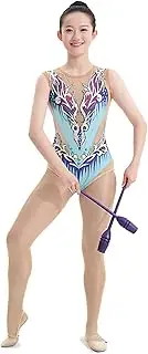 [Zagitova] Rhythmic Gymnastics Leotards for Girls Sleeveless Competition Fitness Printing Shiny Diamond Dance Unitards