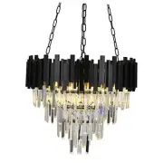 Modern Crystal Chandelier Lights Fixture Black 4-Tier Raindrop Flush Mount