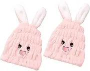 SHERCHPRY 2pcs Microfiber Hair Drying Towel Turban with Cute Bunny Ears Quick Dry Absorbent Hair Wrap for Showers Baths Swimming Soft Thick Durable Hairdressing Towels
