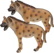 BRIGHTFUFU 2pcs Realistic Hyena Figurine Toy Small Wildlife Animal Models Educational Plastic Hyena Statue for for Kids Cognitive Learning and Play