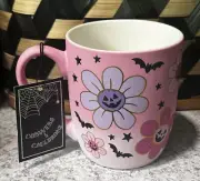 Cobwebs & Cauldrons Pink Daisy Pumpkins Halloween Mug