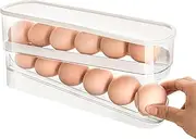 Egg Container,Egg Holder for Fridge, Automatic Egg Rolling Dispenser, Space Saving Egg Tray, for Refrigerator, Works in The Kitchen, Cabinets