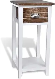 vidaXL Nightstand with 1 Drawer Brown and White Storage Bedside Table Cabinet