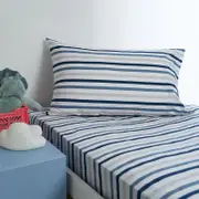 Minikins Junior Single Bed Fitted Sheet Set 180tc Cotton Rich Multi Blue Stripe
