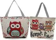 Tote Shopping Bag, Reusable Cotton Canvas Tote Bag,Printing Shoulder Bag, Multipurpose Travel Bag Gym Bags Everyday Grocery Bag (Owl)