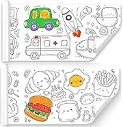 MYLEUS 2 PCS 118x11.8 Inch Coloring Paper Roll for Kids,Sticky Drawing Paper Roll, DIY Drawing Color Filling Paper, Educational Toys,Kids Birthday Christmas Party(Vehicle & Food)
