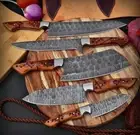 Handmade Damascus Steel Chef Knife Set Forged Stack Kitchen Knives Set & Sheath