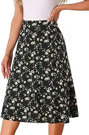 [Allegra K] Women's Peasant Elastic Waist A-Line Midi Leave Print Skirt