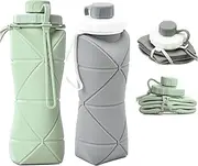HKYLRAT Collapsible Water Bottle, Silicone Foldable Water Bottles For Travel, Easy-To-Carry Design And Compact Size, BPA Free, 20 oz (Green+Gray)