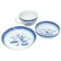 在飛比找樂天市場購物網優惠-小禮堂 迪士尼 小飛象 日本製 三件式陶瓷杯碗盤組 (藍紋款
