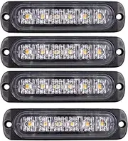 PICAA 4pcs Ultra Thin 6LED Emergency Warning Lights Amber Hazard Flashing Strobe Light Bar Side Warning Light Beacon Light Universal for 12-24V Car Vehicle Truck Trailer Caravan Camper Motorcycle Van