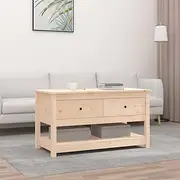 Elegant Coffee Table 102x49x55 cm - Solid Pine Wood with Open Shelf and 2 Drawers, Sturdy and Rustic Design for Living Room Furniture