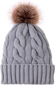 Winter Hat Beanie Hat Winter Hat Thick Cable Knit Warm Beanie For Women With Faux Fur Pom Hat Skull Cap Winter Cap