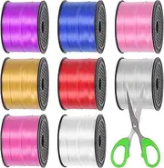 Glarks 9pcs 800 Yards Curling Ribbon Set, 8 Colors 1/5" Wide Crimped Balloon Ribbon String, Wrapping Curling Ribbon for Gift Box Wrapping, Party Birthday Decorations, Christmas Decor