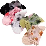 HONMEET Mesh Socks Women 5 Pairs Sheer Lace Socks Flowers Spring Summer Fashion