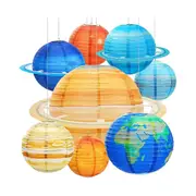 8Pcs Space Paper Lanterns Multi-Color Solar System Planets Lanterns 12Inch Outer Space Party Suppli Multicolor