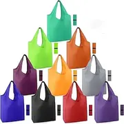 10PCS Reusable Foldable Shopping Bags, Durable Washable Polyester Tote Bags with Sturdy Handles, Bright Colors, Eco-Friendly Grocery Bags for Daily Use, Travel