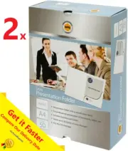 2 x 50 Marbig 1104308 Professional Series Gloss A4 White Presentation Folders