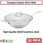 Scanpan 32cm Wok Stainless Steel Handle Flat Base Stir Fry Pan Wok Glass Lid