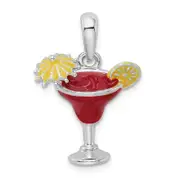 Sterling Silver De-Ani Rhodium-Plated Polished Enameled Margarita Pendant