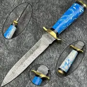 Custom hand Forged Damascus steel Skinning Knife 11'Camping Knife W/Leath Sheath