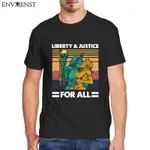 LIBERTY AND JUSTICE FOR ALL VINTAGE T 恤男裝夏季搞笑圖案短袖 T 恤 O 領棉質運