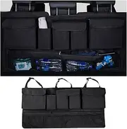 Mandark Car Trunk Organizer, Super Capacity Vehicle Hanging Backseat Cargo Storage Bag with Robust Elastic Net, Detachable Auto Seat Back Organizing Bag, Universal for SUV, Truck, RV（Black/Black）