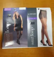 2 Pairs: West Loop Support Control Top Sheer Toe Pantyhose Size C Off Black R4P3
