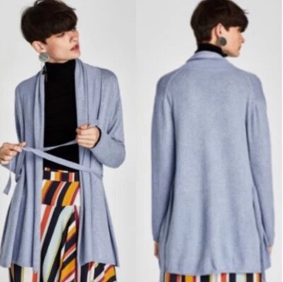 NWT ZARA KNITWEAR COLLECTION Tie Heathered Open Front Cardigan 1509/103 SMALL