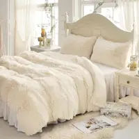 在飛比找蝦皮購物優惠-法蘭絨床罩組 白色 羊羔絨 5尺 加絨雙人床包 法蘭絨 床組