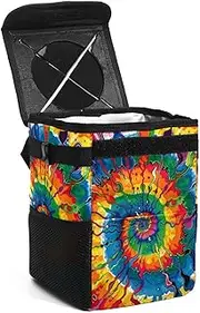 Car Trash Can with Lid,Bag Hanging Storage Pockets Leak-Proof,Portable Garbage Bin,Colorful Picture Rainbow Swirl