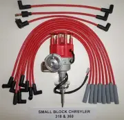 CHRYSLER 318 360 Red MALE SMALL Cap HEI Distributor + 8mm Spark Plug Wires USA!!