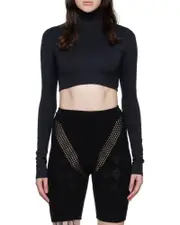 funnel-neck long-sleeve top XL,XS Black