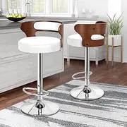 [ALFORDSON] Set of 2 Bar Stool Ramiro Adjustable Kitchen Stool Swivel Counter Wooden Dining Chair in 61-82cm Seat Height with Gas Lift, White Bar Sets for Home Dining Room Cafe Shops Bars