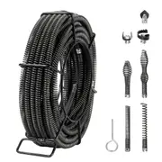 Sectional Drain Cleaning Cable 66FTx5/8In & 7 Cutters for 0.8"-3.9" Pipes
