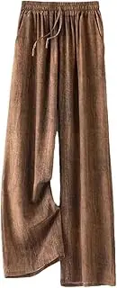 [Generic] Women's Casual Wide Leg Pants Silk Crepe De Chine Elastic Waist Loose High Waist Sweatpants Women