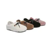 AUSTRALIAN SHEPHERD® UGG Slippers Women Curly Sheepskin Wool Slingback Barrett - Black / AU Ladies 10 / AU Men 8 / EU 41