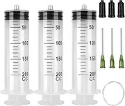 3 Pack 200ml Syringes with 55.1” Tube and Needle 14G 1.5”, Sterile Luer Lock Syringe Individually Packaged for Scientific Labs, Measuring, Watering, Refilling