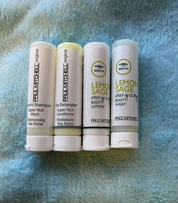 4 pc Travel Size Paul Mitchell Shampoo Conditioner Body Wash Lotion Lemon Sage